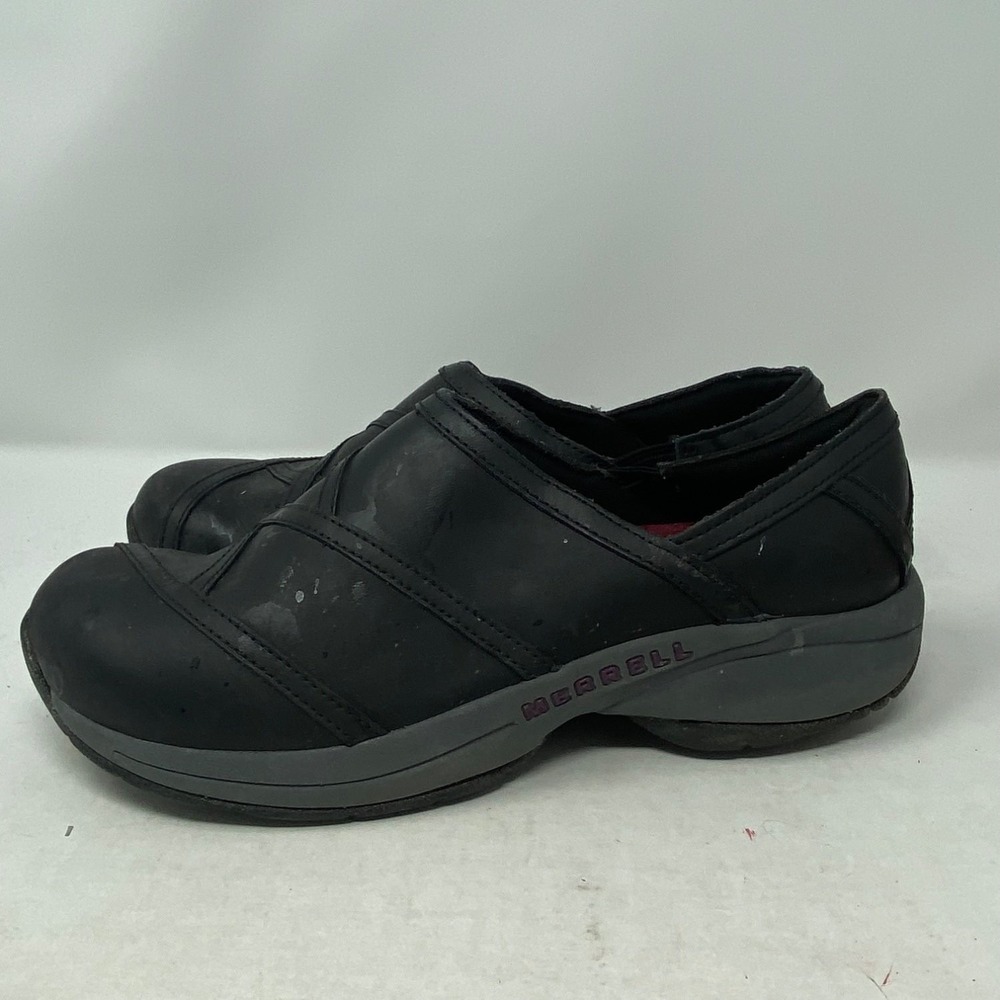 Merrell Encore Black Leather Slip On Walking Shoes Womens 10 J178605C Non-Slip